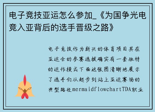 电子竞技亚运怎么参加_《为国争光电竞入亚背后的选手晋级之路》